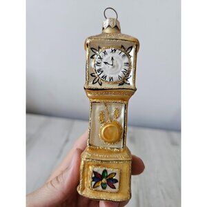 Glass grandfather clock gold ornament Xmas tree